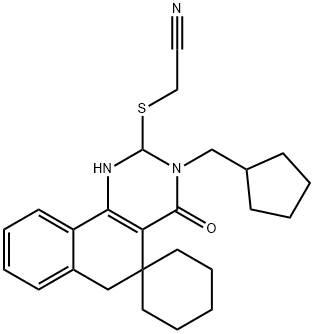 {[3-(cyclopentylmethyl)-4-oxo-3,4,5,6-tetrahydrospiro(benzo[h]quinazoline-5,1'-cyclohexane)-2-yl]sulfanyl}acetonitrile Structure