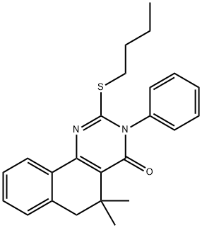 2-(butylsulfanyl)-5,5-dimethyl-3-phenyl-5,6-dihydrobenzo[h]quinazolin-4(3H)-one Structure