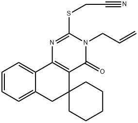 2-[(3-allyl-4-oxo-3,4,5,6-tetrahydrospiro[benzo[h]quinazoline-5,1'-cyclohexane]-2-yl)sulfanyl]acetonitrile 구조식 이미지