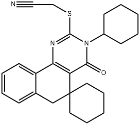 2-[(cyanomethyl)sulfanyl]-3-hexyl-4-oxo-3,4,5,6-tetrahydrospiro(benzo[h]quinazoline-5,1'-cyclohexane) Structure