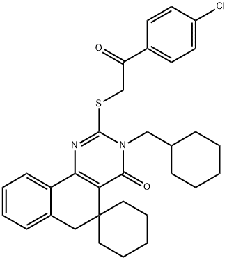 2-{[2-(4-chlorophenyl)-2-oxoethyl]sulfanyl}-3-(cyclohexylmethyl)-5,6-dihydrospiro(benzo[h]quinazoline-5,1'-cyclohexane)-4(3H)-one Structure