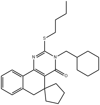 2-(butylsulfanyl)-3-(cyclohexylmethyl)-5,6-dihydrospiro(benzo[h]quinazoline-5,1'-cyclopentane)-4(3H)-one Structure