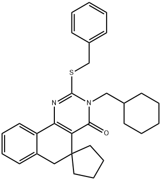 3-(cyclohexylmethyl)-2-(benzylsulfanyl)-5,6-dihydrospiro(benzo[h]quinazoline-5,1'-cyclopentane)-4(3H)-one Structure