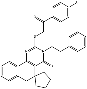 2-{[2-(4-chlorophenyl)-2-oxoethyl]sulfanyl}-3-(2-phenylethyl)-5,6-dihydro-4(3H)-oxospiro(benzo[h]quinazoline-5,1'-cyclopentane) Structure