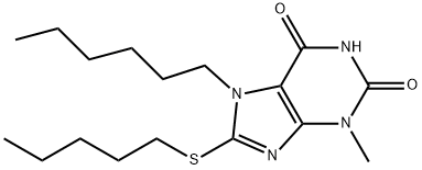 7-hexyl-3-methyl-8-(pentylsulfanyl)-3,7-dihydro-1H-purine-2,6-dione Structure