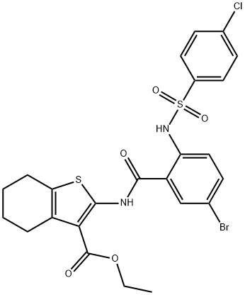 ethyl 2-[(5-bromo-2-{[(4-chlorophenyl)sulfonyl]amino}benzoyl)amino]-4,5,6,7-tetrahydro-1-benzothiophene-3-carboxylate Structure