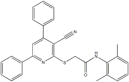 2-[(3-cyano-4,6-diphenyl-2-pyridinyl)sulfanyl]-N-(2,6-dimethylphenyl)acetamide Structure
