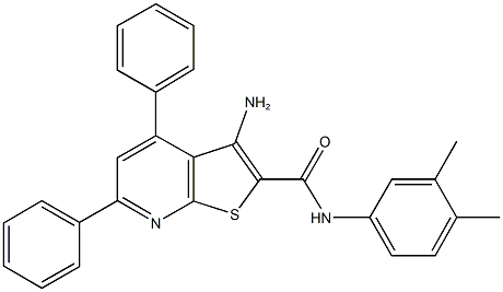 3-amino-N-(3,4-dimethylphenyl)-4,6-diphenylthieno[2,3-b]pyridine-2-carboxamide 구조식 이미지