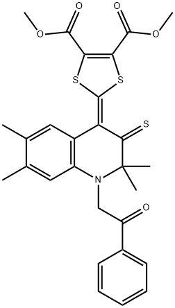 dimethyl 2-(2,2,6,7-tetramethyl-1-(2-oxo-2-phenylethyl)-3-thioxo-2,3-dihydro-4(1H)-quinolinylidene)-1,3-dithiole-4,5-dicarboxylate 구조식 이미지