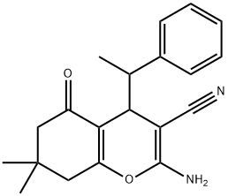 2-amino-7,7-dimethyl-5-oxo-4-(1-phenylethyl)-5,6,7,8-tetrahydro-4H-chromene-3-carbonitrile Structure