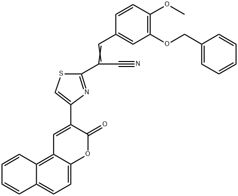 3-[3-(benzyloxy)-4-methoxyphenyl]-2-[4-(3-oxo-3H-benzo[f]chromen-2-yl)-1,3-thiazol-2-yl]acrylonitrile Structure