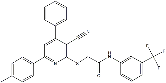 2-{[3-cyano-6-(4-methylphenyl)-4-phenyl-2-pyridinyl]sulfanyl}-N-[3-(trifluoromethyl)phenyl]acetamide Structure