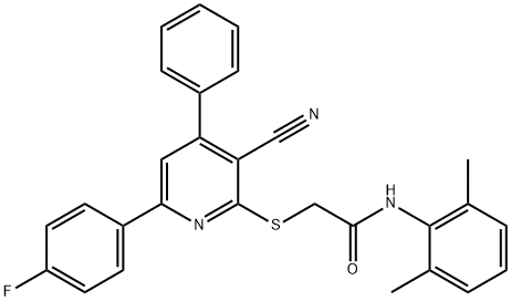 2-{[3-cyano-6-(4-fluorophenyl)-4-phenyl-2-pyridinyl]sulfanyl}-N-(2,6-dimethylphenyl)acetamide Structure