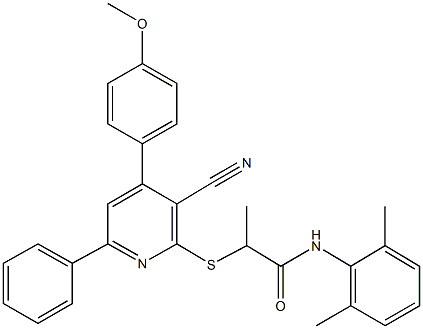 2-{[3-cyano-4-(4-methoxyphenyl)-6-phenyl-2-pyridinyl]sulfanyl}-N-(2,6-dimethylphenyl)propanamide Structure