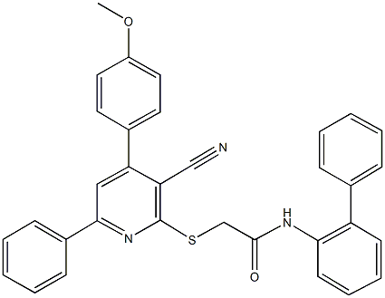 N-[1,1'-biphenyl]-2-yl-2-{[3-cyano-4-(4-methoxyphenyl)-6-phenyl-2-pyridinyl]sulfanyl}acetamide 구조식 이미지