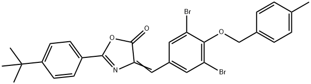 2-(4-tert-butylphenyl)-4-{3,5-dibromo-4-[(4-methylbenzyl)oxy]benzylidene}-1,3-oxazol-5(4H)-one Structure