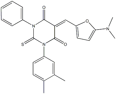 5-{[5-(dimethylamino)-2-furyl]methylene}-1-(3,4-dimethylphenyl)-3-phenyl-2-thioxodihydro-4,6(1H,5H)-pyrimidinedione Structure