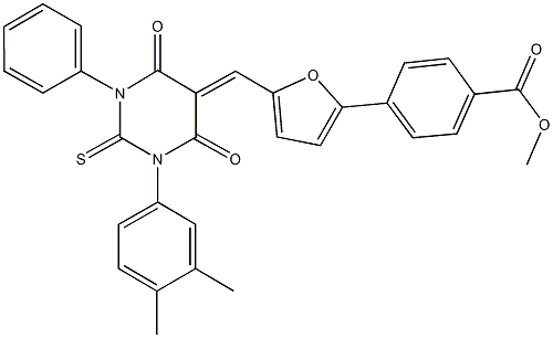 methyl 4-{5-[(1-(3,4-dimethylphenyl)-4,6-dioxo-3-phenyl-2-thioxotetrahydro-5(2H)-pyrimidinylidene)methyl]-2-furyl}benzoate Structure