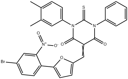 5-[(5-{4-bromo-2-nitrophenyl}-2-furyl)methylene]-1-(3,4-dimethylphenyl)-3-phenyl-2-thioxodihydro-4,6(1H,5H)-pyrimidinedione Structure