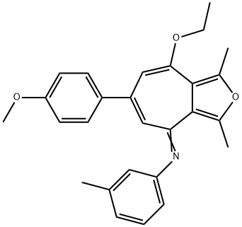 N-[8-ethoxy-6-(4-methoxyphenyl)-1,3-dimethyl-4H-cyclohepta[c]furan-4-ylidene]-N-(3-methylphenyl)amine 구조식 이미지