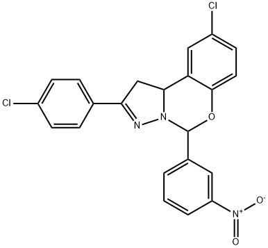 9-chloro-2-(4-chlorophenyl)-5-{3-nitrophenyl}-1,10b-dihydropyrazolo[1,5-c][1,3]benzoxazine Structure