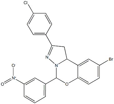 9-bromo-2-(4-chlorophenyl)-5-{3-nitrophenyl}-1,10b-dihydropyrazolo[1,5-c][1,3]benzoxazine Structure