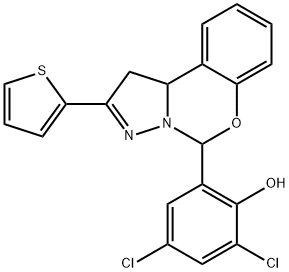 2,4-dichloro-6-(2-thien-2-yl-1,10b-dihydropyrazolo[1,5-c][1,3]benzoxazin-5-yl)phenol Structure