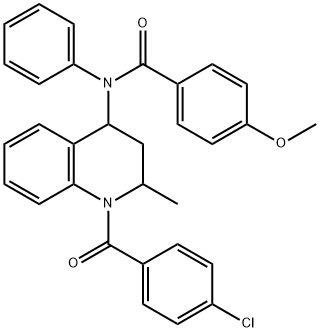 N-[1-(4-chlorobenzoyl)-2-methyl-1,2,3,4-tetrahydro-4-quinolinyl]-4-methoxy-N-phenylbenzamide 구조식 이미지