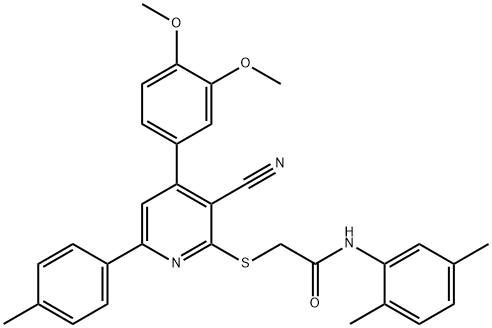 2-{[3-cyano-4-(3,4-dimethoxyphenyl)-6-(4-methylphenyl)-2-pyridinyl]sulfanyl}-N-(2,5-dimethylphenyl)acetamide Structure