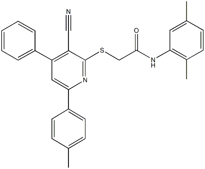 2-{[3-cyano-6-(4-methylphenyl)-4-phenyl-2-pyridinyl]sulfanyl}-N-(2,5-dimethylphenyl)acetamide Structure