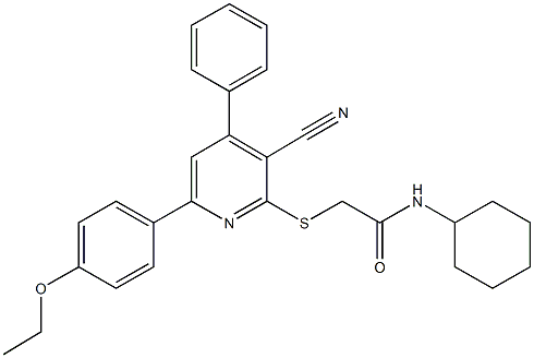 2-{[3-cyano-6-(4-ethoxyphenyl)-4-phenyl-2-pyridinyl]sulfanyl}-N-cyclohexylacetamide 구조식 이미지