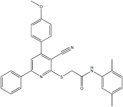 2-{[3-cyano-4-(4-methoxyphenyl)-6-phenyl-2-pyridinyl]sulfanyl}-N-(2,5-dimethylphenyl)acetamide 구조식 이미지