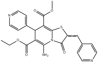 6-ethyl 8-methyl 5-amino-3-oxo-7-(4-pyridinyl)-2-(4-pyridinylmethylene)-2,3-dihydro-7H-[1,3]thiazolo[3,2-a]pyridine-6,8-dicarboxylate 구조식 이미지