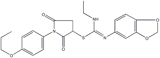 2,5-dioxo-1-(4-propoxyphenyl)-3-pyrrolidinyl N'-(1,3-benzodioxol-5-yl)-N-ethylimidothiocarbamate 구조식 이미지