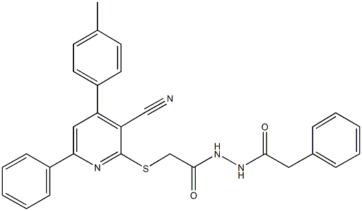2-{[3-cyano-4-(4-methylphenyl)-6-phenyl-2-pyridinyl]sulfanyl}-N'-(phenylacetyl)acetohydrazide Structure