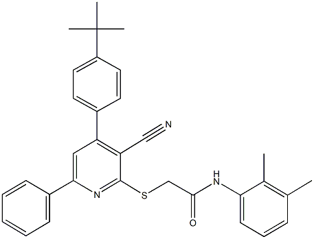 2-{[4-(4-tert-butylphenyl)-3-cyano-6-phenyl-2-pyridinyl]sulfanyl}-N-(2,3-dimethylphenyl)acetamide 구조식 이미지