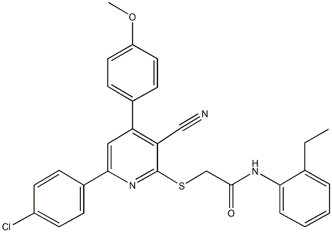 2-{[6-(4-chlorophenyl)-3-cyano-4-(4-methoxyphenyl)-2-pyridinyl]sulfanyl}-N-(2-ethylphenyl)acetamide Structure