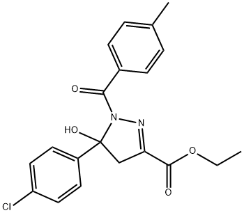 ethyl 5-(4-chlorophenyl)-5-hydroxy-1-(4-methylbenzoyl)-4,5-dihydro-1H-pyrazole-3-carboxylate 구조식 이미지