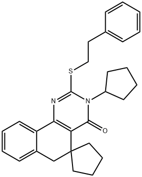 3-cyclopentyl-2-[(2-phenylethyl)sulfanyl]-5,6-dihydrospiro(benzo[h]quinazoline-5,1'-cyclopentane)-4(3H)-one 구조식 이미지