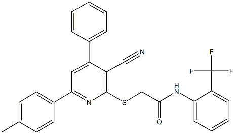 2-{[3-cyano-6-(4-methylphenyl)-4-phenyl-2-pyridinyl]sulfanyl}-N-[2-(trifluoromethyl)phenyl]acetamide Structure