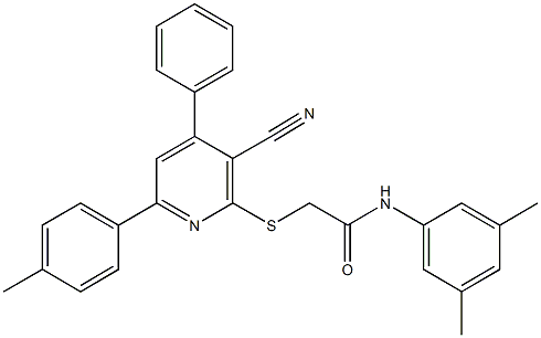 2-{[3-cyano-6-(4-methylphenyl)-4-phenyl-2-pyridinyl]sulfanyl}-N-(3,5-dimethylphenyl)acetamide 구조식 이미지