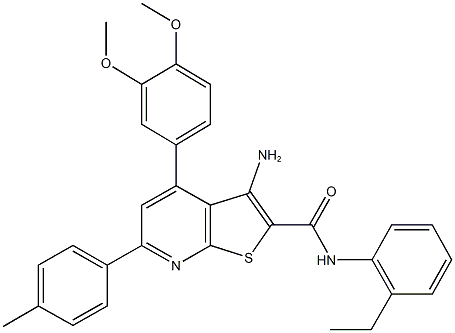 3-amino-4-(3,4-dimethoxyphenyl)-N-(2-ethylphenyl)-6-(4-methylphenyl)thieno[2,3-b]pyridine-2-carboxamide 구조식 이미지