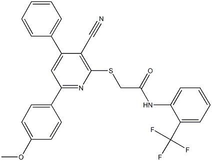 2-{[3-cyano-6-(4-methoxyphenyl)-4-phenyl-2-pyridinyl]sulfanyl}-N-[2-(trifluoromethyl)phenyl]acetamide 구조식 이미지