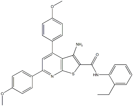 3-amino-N-(2-ethylphenyl)-4,6-bis(4-methoxyphenyl)thieno[2,3-b]pyridine-2-carboxamide 구조식 이미지