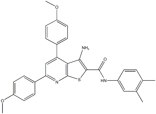3-amino-N-(3,4-dimethylphenyl)-4,6-bis(4-methoxyphenyl)thieno[2,3-b]pyridine-2-carboxamide 구조식 이미지