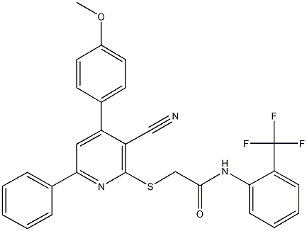 2-{[3-cyano-4-(4-methoxyphenyl)-6-phenyl-2-pyridinyl]sulfanyl}-N-[2-(trifluoromethyl)phenyl]acetamide 구조식 이미지