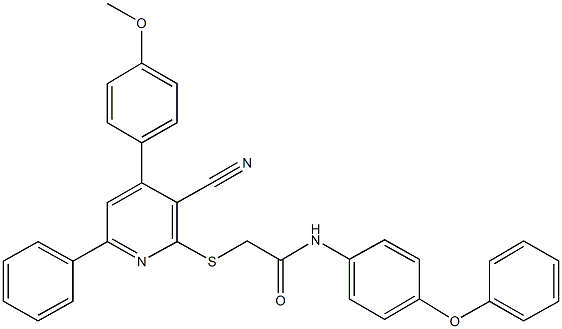 2-{[3-cyano-4-(4-methoxyphenyl)-6-phenyl-2-pyridinyl]sulfanyl}-N-(4-phenoxyphenyl)acetamide 구조식 이미지