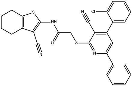 2-{[4-(2-chlorophenyl)-3-cyano-6-phenyl-2-pyridinyl]sulfanyl}-N-(3-cyano-4,5,6,7-tetrahydro-1-benzothien-2-yl)acetamide Structure