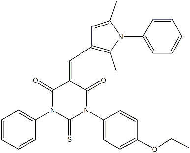 5-[(2,5-dimethyl-1-phenyl-1H-pyrrol-3-yl)methylene]-1-(4-ethoxyphenyl)-3-phenyl-2-thioxodihydro-4,6(1H,5H)-pyrimidinedione 구조식 이미지