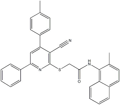 2-{[3-cyano-4-(4-methylphenyl)-6-phenyl-2-pyridinyl]sulfanyl}-N-(2-methyl-1-naphthyl)acetamide Structure